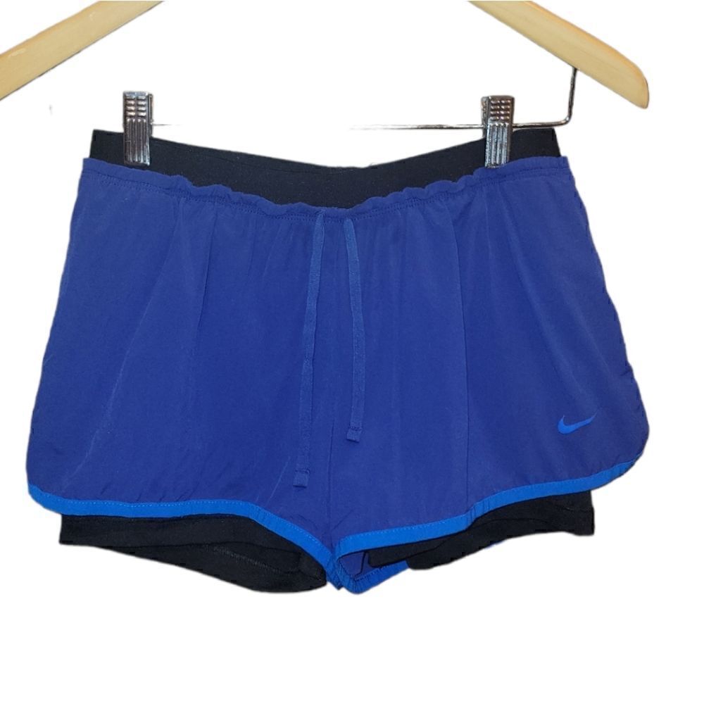 Women's Nike Dri-FIT Blue Black Running Workout Shorts Attached Bike Shorts M